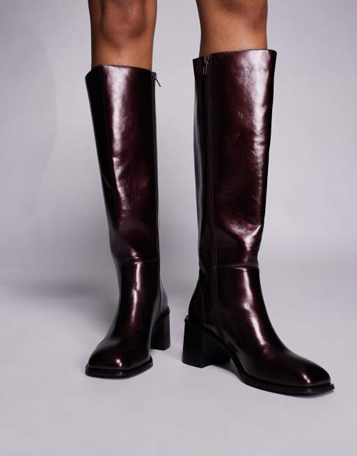 Public Desire Wide Fit Katy block heel knee boots in burgundy, 2 of 4