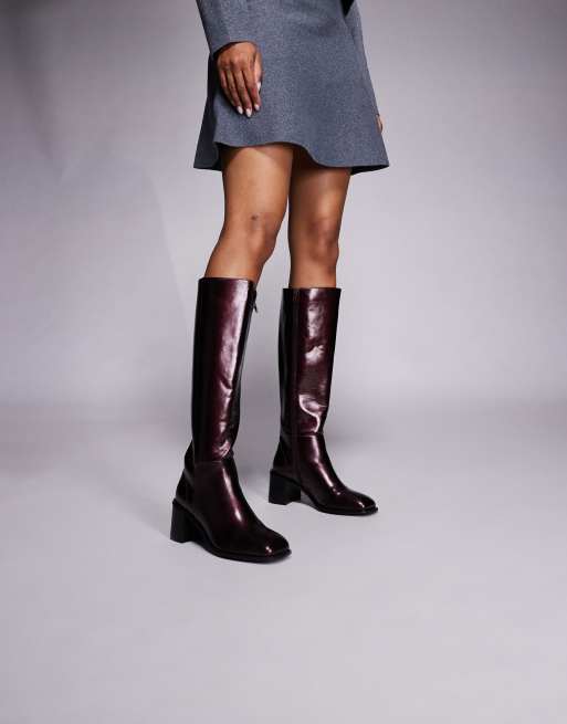 Public Desire Wide Fit Katy block heel knee boots in burgundy, 4 of 4