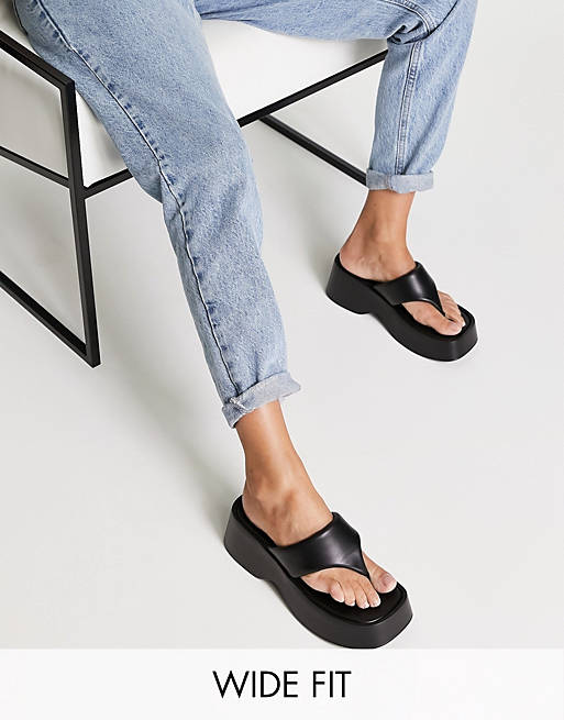 Public Desire Wide Fit Kaye chunky flatform sandals in black | ASOS