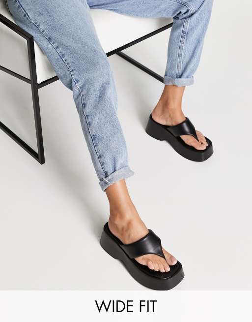 Public Desire Wide Fit Kaye chunky flatform sandals in black | ASOS