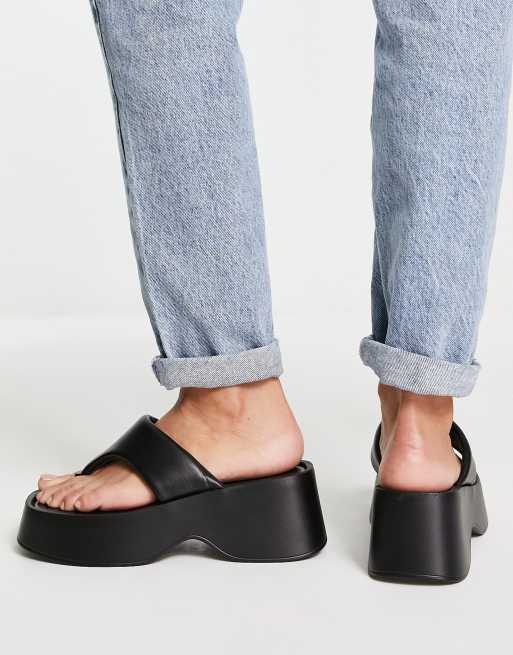 Public Desire Wide Fit Kaye chunky flatform sandals in black, 4 of 4
