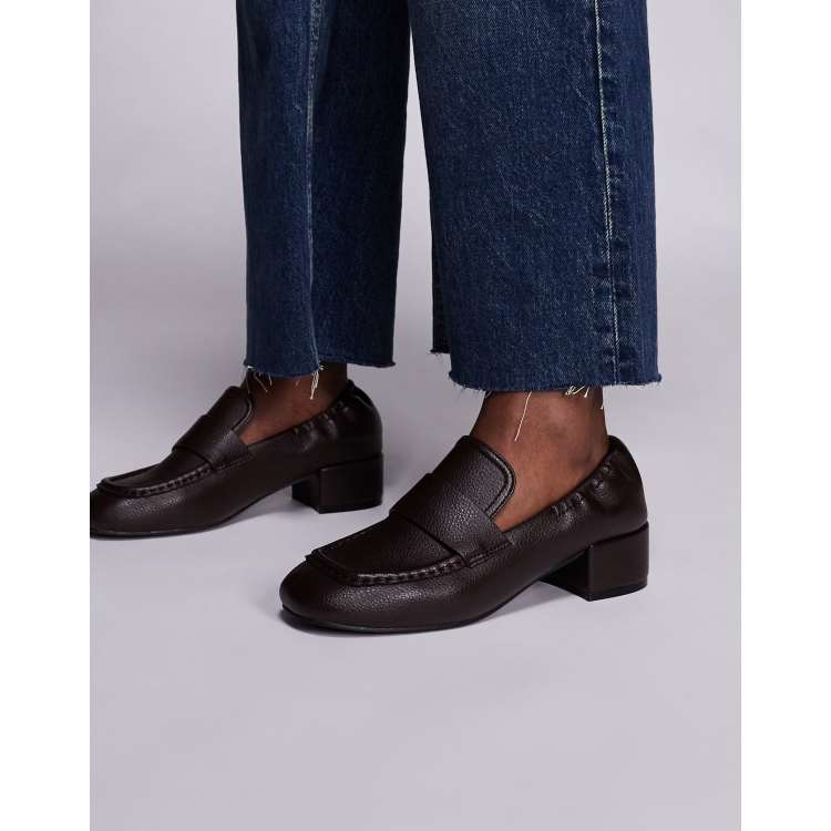 Public Desire Wide Fit Kelsy block heel loafers in brown | ASOS