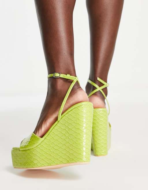 Lime green 2025 wedge heels