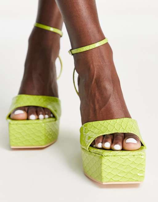 Public Desire Wide Fit Kempton wedge heeled sandals in lime snake