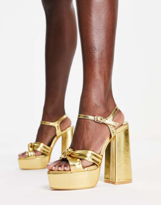 Gold platform heels wide on sale fit