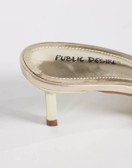 Public Desire Wide Fit kitten heel sandals with beads in gold, 3 of 4