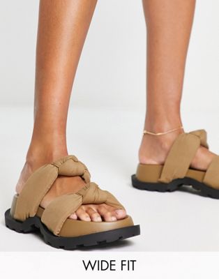 Public Desire Wide Fit Kiwi padded knot chunky sandals in mocca