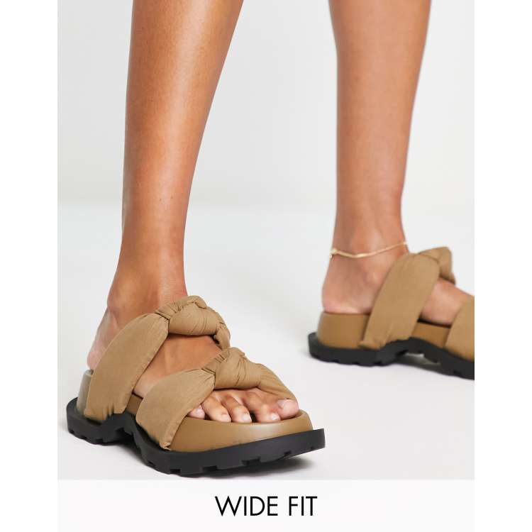 Public Desire Wide Fit Kiwi padded knot chunky sandals in mocca | ASOS