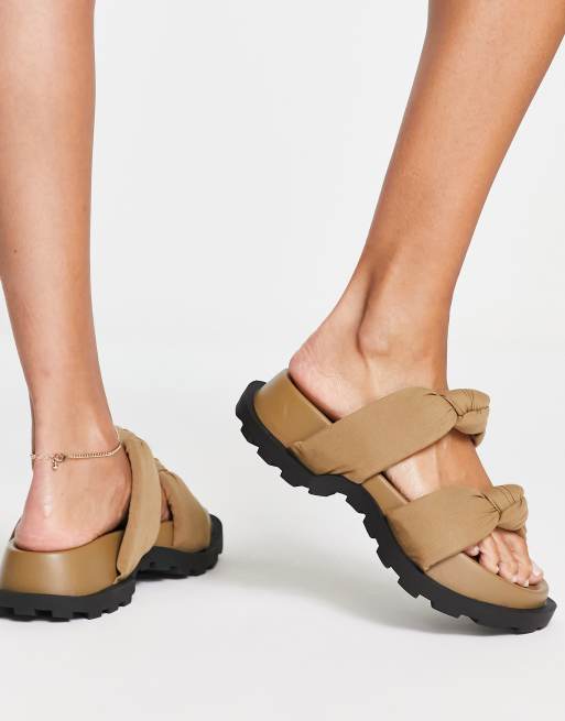 Public Desire Wide Fit Kiwi padded knot chunky sandals in mocca, 2 of 4
