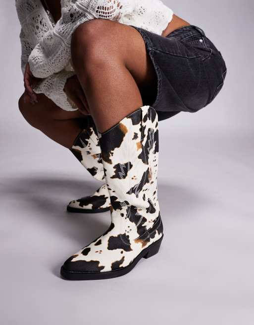 Public Desire Wide Fit Koiboi western ankle boots in cow print