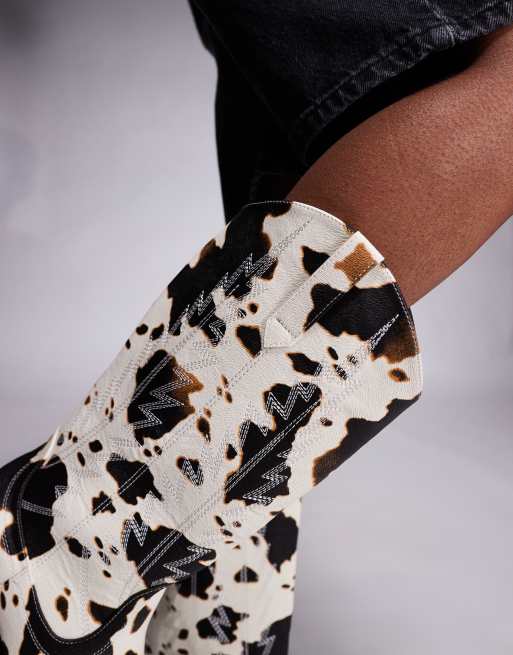 Public Desire Wide Fit Koiboi western ankle boots in cow print