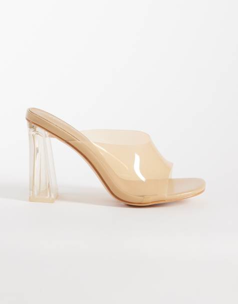 Public Desire Wide Fit – Kyoto – Przezroczyste mule na obcasie, w neutralnym kolorze - view 1