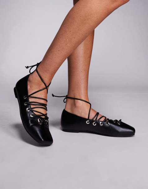 Public Desire Wide Fit lace up shoes in black - view 1