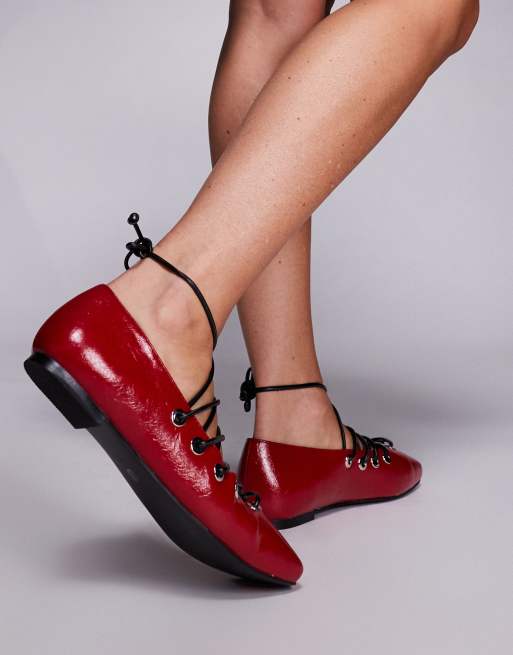 Public Desire Wide Fit lace up shoes in cherry red