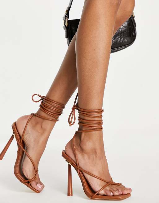 Public Desire Wide Fit Lacey tie up stileto sandals in brown ASOS