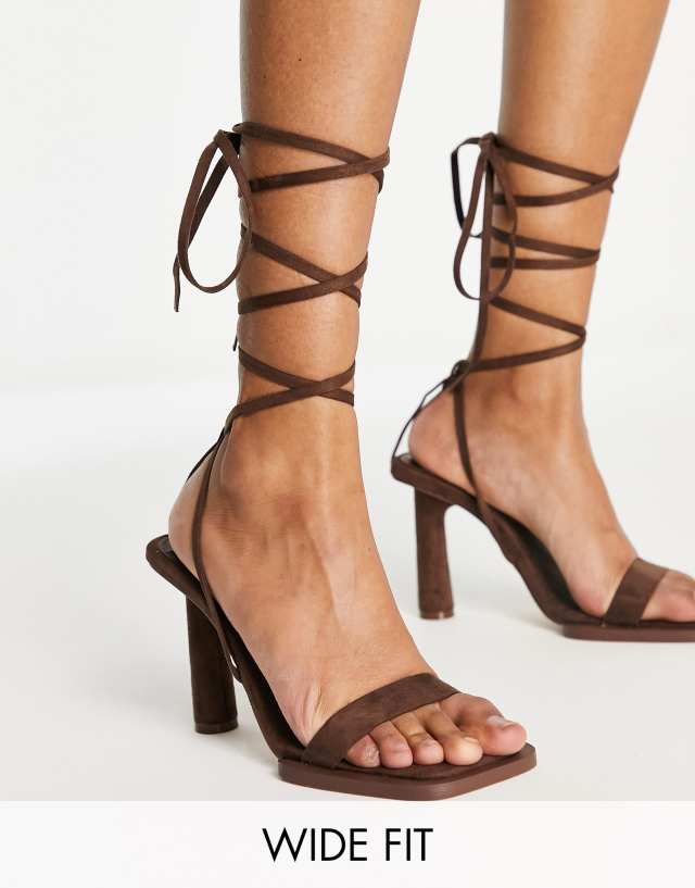 Public Desire Wide Fit Lamour square rand heel sandals in chocolate