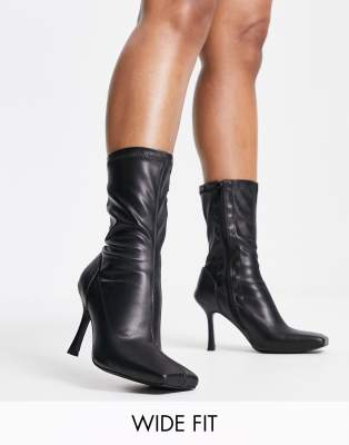 Leon square toe sock boots in black