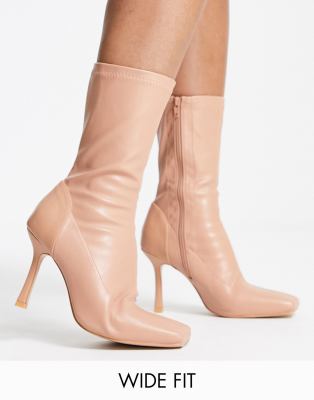 Public Desire Wide Fit Leon square toe sock boots in stone  - ASOS Price Checker