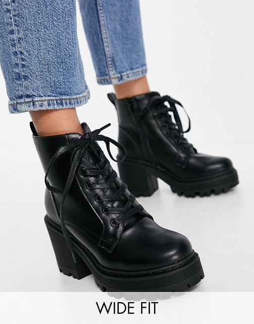 Public Desire Wide Fit Levels chunky lace up boots in black