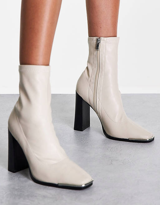 Shoes Boots/Public Desire Wide Fit Liberty square toe heel boots in off white 