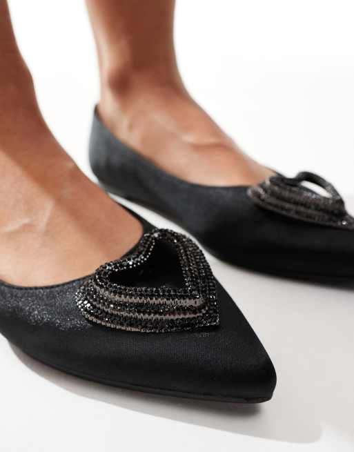 Public Desire Wide Fit Lilah embellished heart pointed ballet