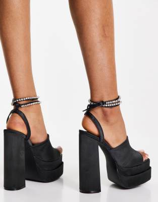 black satin platform sandals