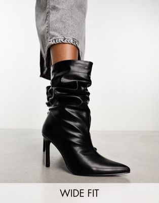 Public Desire Wide Fit Lilu ruched heeled ankle boots in black