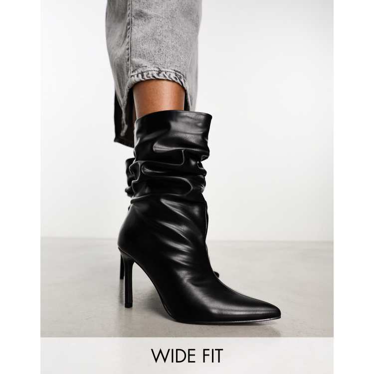 Public Desire Wide Fit Lilu ruched heeled ankle boots in black