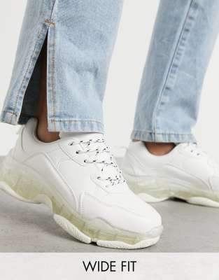 Public Desire Wide Fit Loaded sneakers with clear sole detail in white