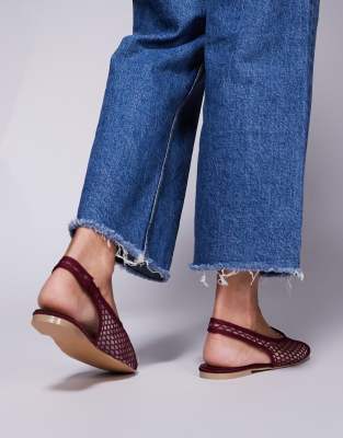 Public Desire Wide Fit Lost Angel High Vamp Sling Back Ballet Flats In Red