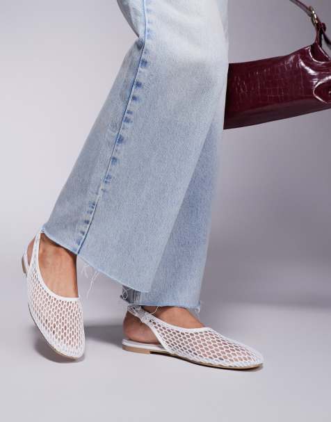 Public Desire Wide Fit  Lost Angel high vamp sling back ballet flats in white mesh - view 1