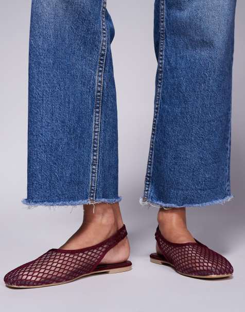 Public Desire Wide Fit – Lost Angel – Slingback-Ballerinas in Beerenrot aus Netzstoff mit hohem Schuhblatt - view 1