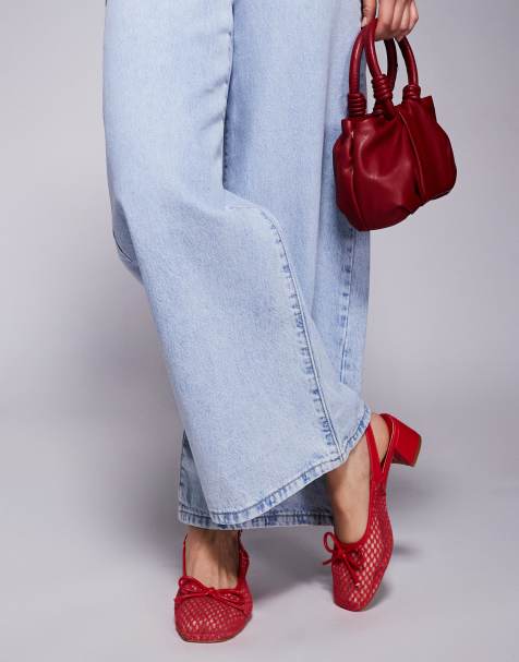 Public Desire Wide Fit - Lover - Ballerine a pianta larga rosse in rete con fiocco e tacco - view 1