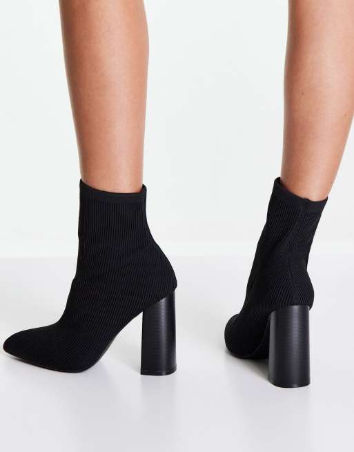 Public Desire Wide Fit Loyal block heel boots in black knit