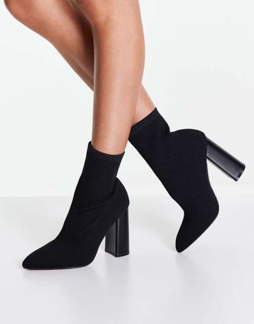 Public Desire Wide Fit Loyal block heel boots in black knit