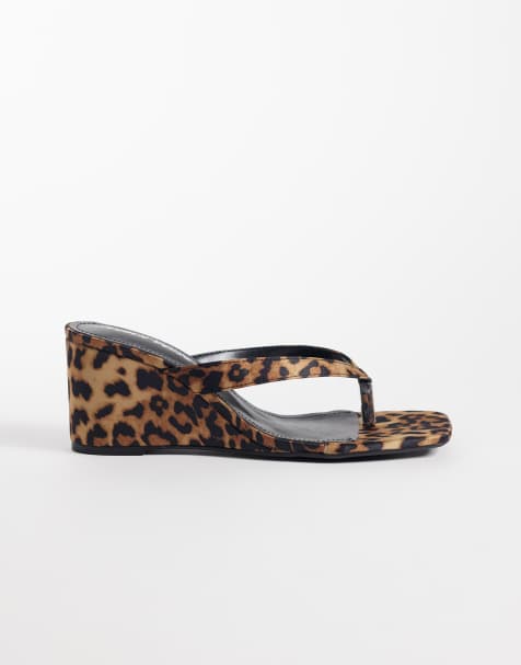 Public Desire Wide Fit Luisa wedge sandals in leopard print - view 1