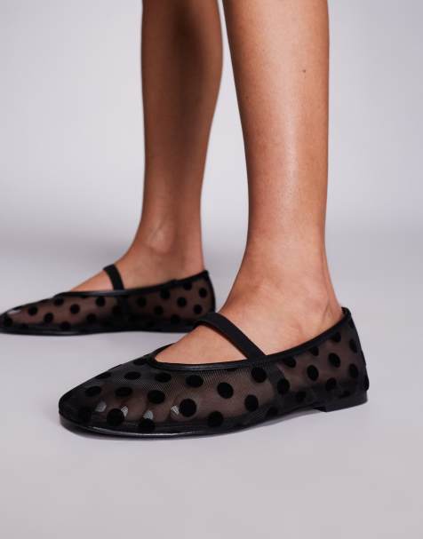 Public Desire Wide Fit - Lullaby - Ballerina's van zwart mesh met stippen - view 1