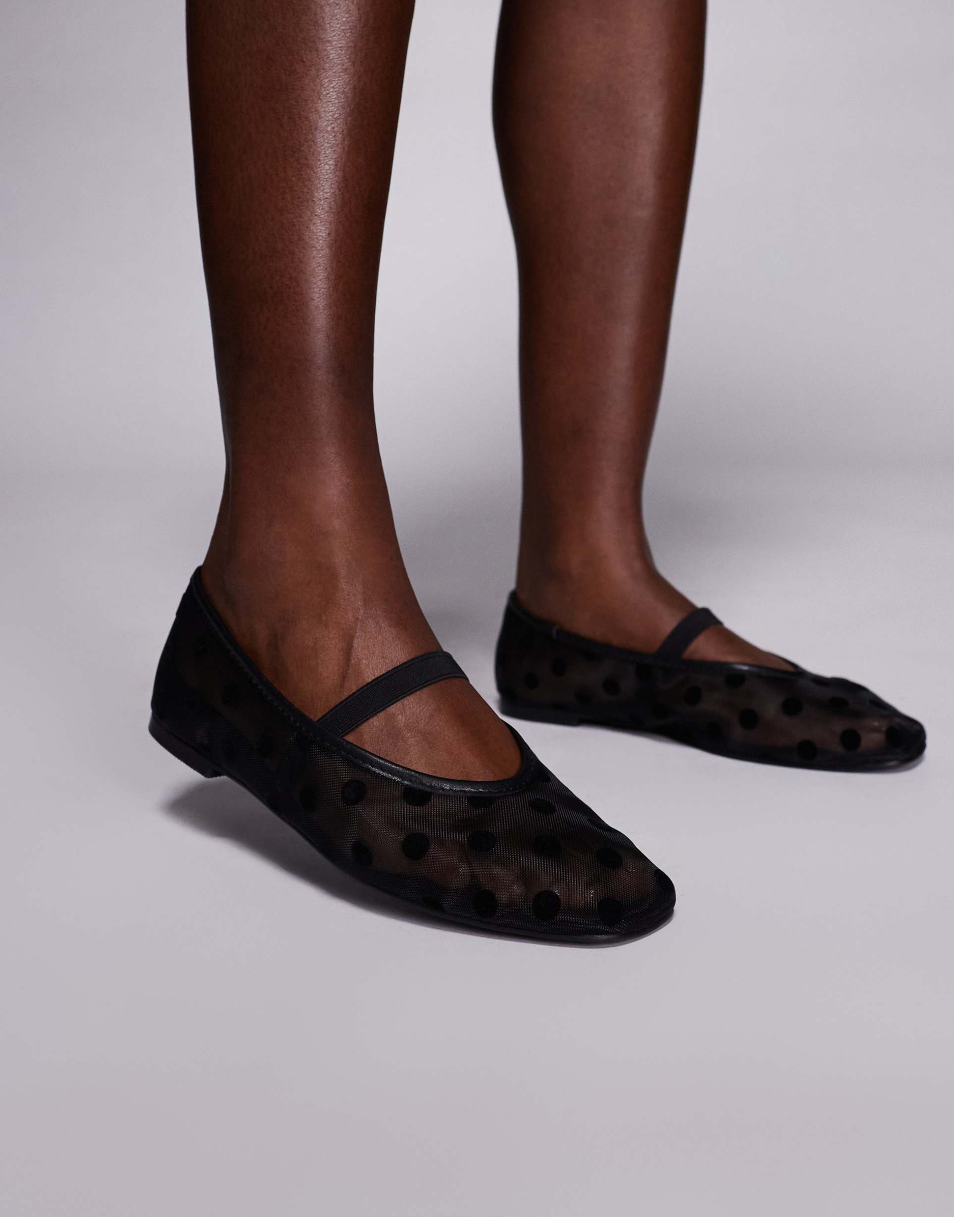 public desire wide fit lullaby polka dot ballet flats in black mesh