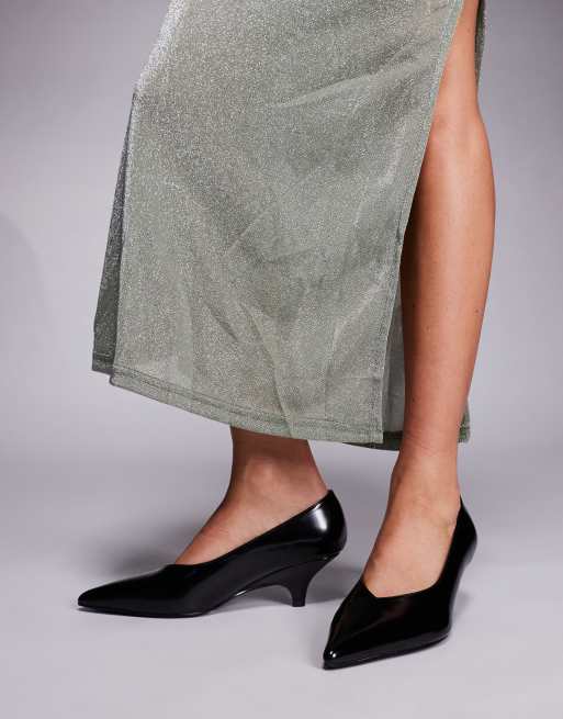 Asos Design Wide Silver Pumps Asos Design Silver Kitten Heel