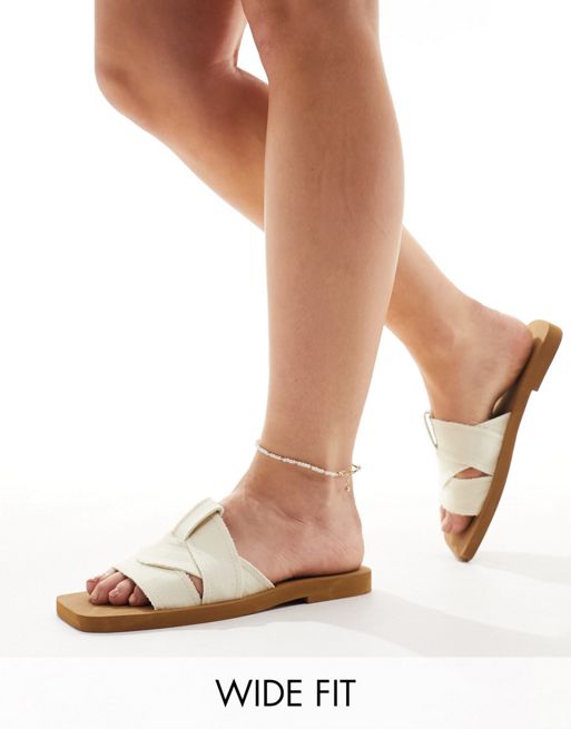 Public Desire Wide Fit Lyra crossover flat sandals in cream