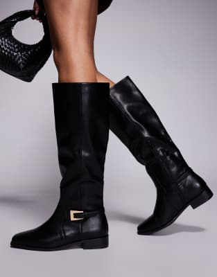 Public Desire Wide Fit Mackie Knee Boots With Buckles In Black