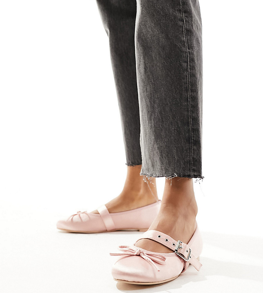 Public Desire Wide Fit Madelyn ballet flat in pink satin