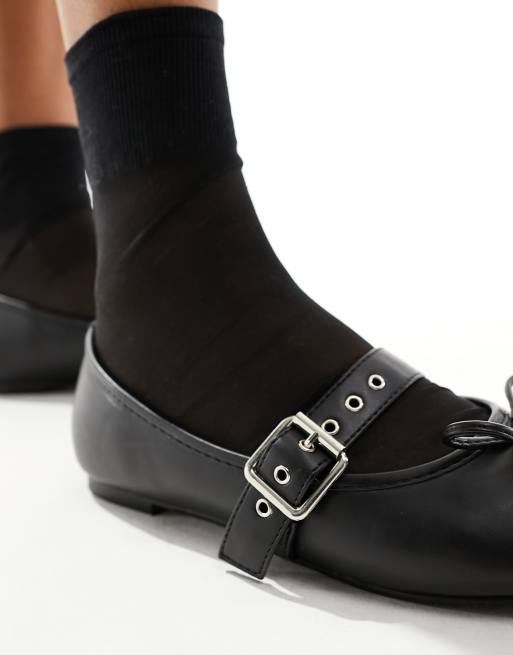Public Desire Wide Fit Madelyn ballet flats in black | ASOS