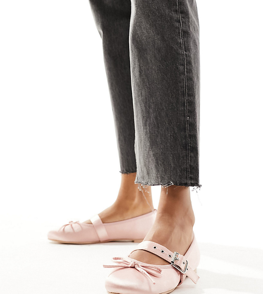 Public Desire Wide Fit Madelyn Ballet Flats In Pink Satin