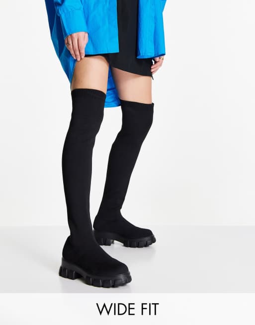 Public Desire Wide Fit - Manifest - Cuissardes chunky plates en maille - Noir