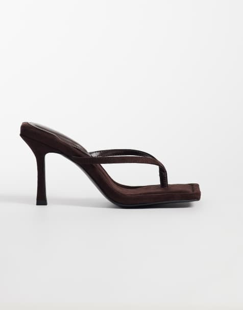 Public Desire Wide Fit Maple toe thong heeled sandals in chocolate suedette - view 1