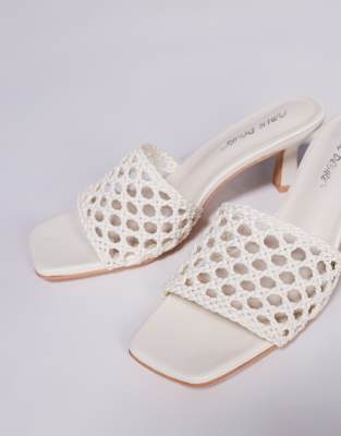 Public Desire Wide Fit Maribelle Woven Kitten Heel Mule Sandals In White