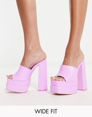 Public Desire Wide Fit mega platform mule  heeled sandals in pink - ASOS Price Checker