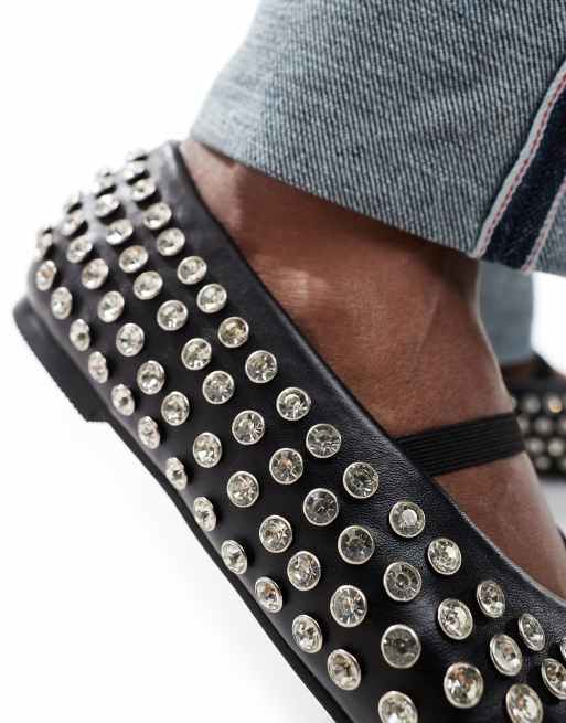  Public Desire Wide Fit Mina studded ballet flat in black, 3 of 4
