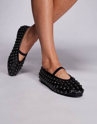 Public Desire Wide Fit Mina Studded Ballet Flats